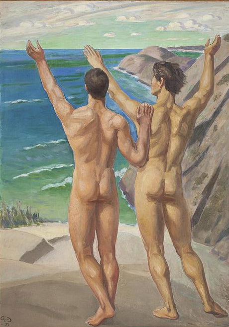 Naked Men at Sea, vintage artwork by Georg Pauli, 12x8" (A4) Poster