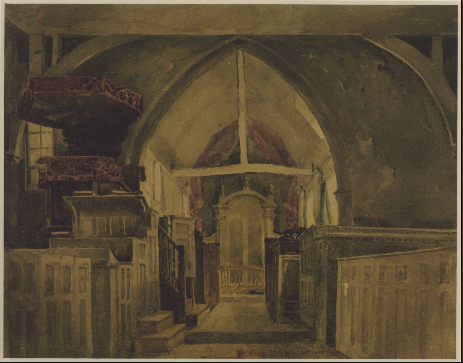 Beckenham Church, Kent, vintage artwork by David Cox, 12x8" (A4) Poster