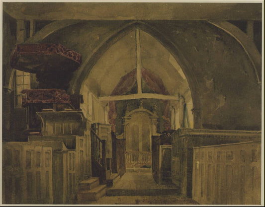 Beckenham Church, Kent, vintage artwork by David Cox, 12x8" (A4) Poster