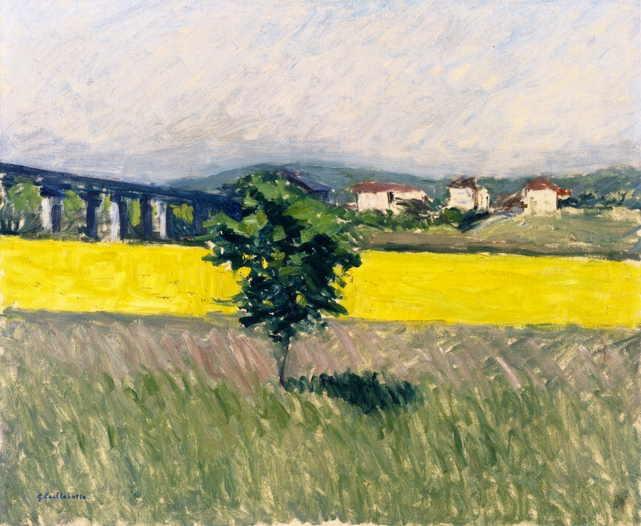 Field and Pont d'Argenteuil, vintage artwork by Gustave Caillebotte, 12x8" (A4) Poster