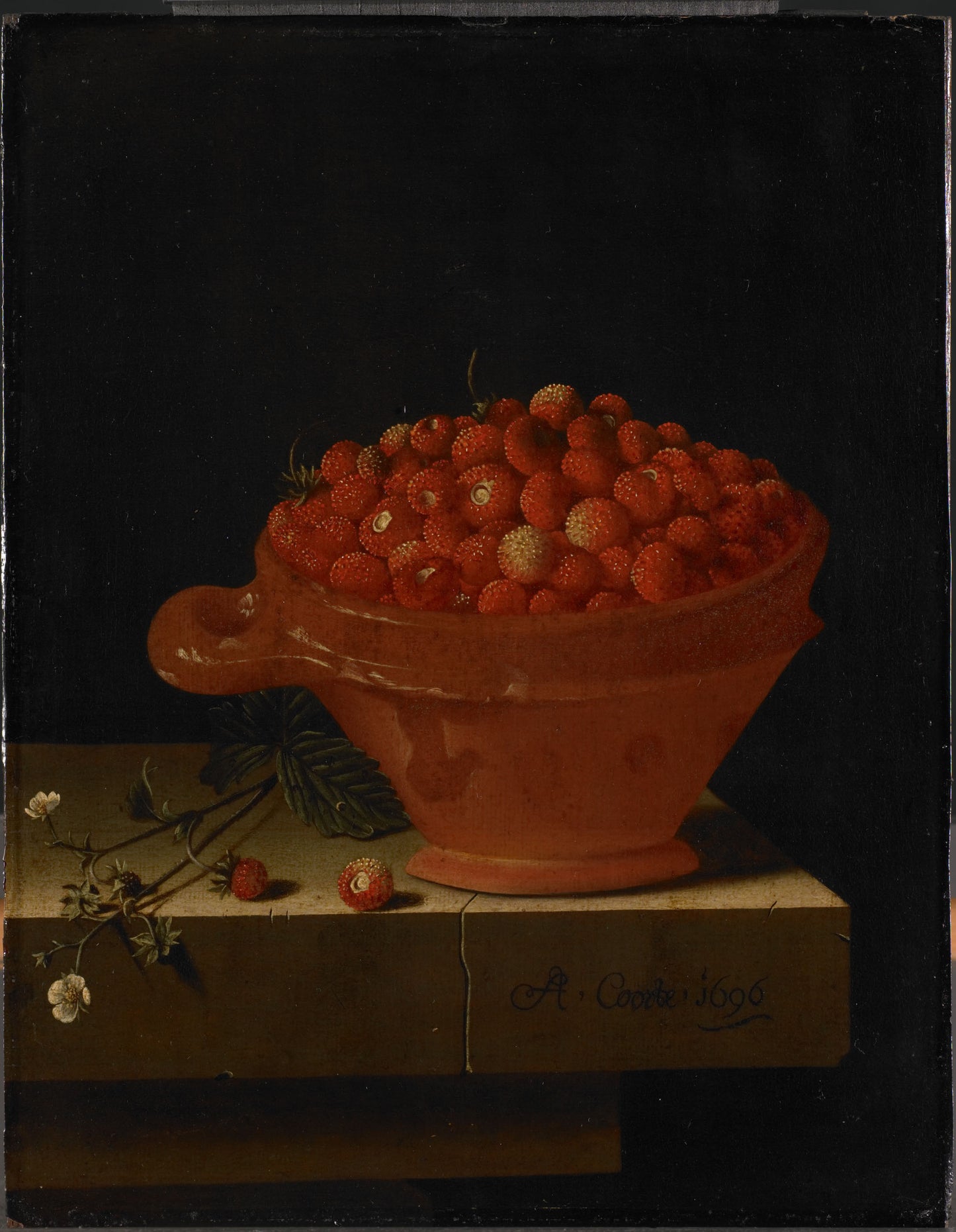 A Bowl of Strawberries on a Stone Plinth, vintage artwork by Adriaen Coorte, 12x8" (A4) Poster