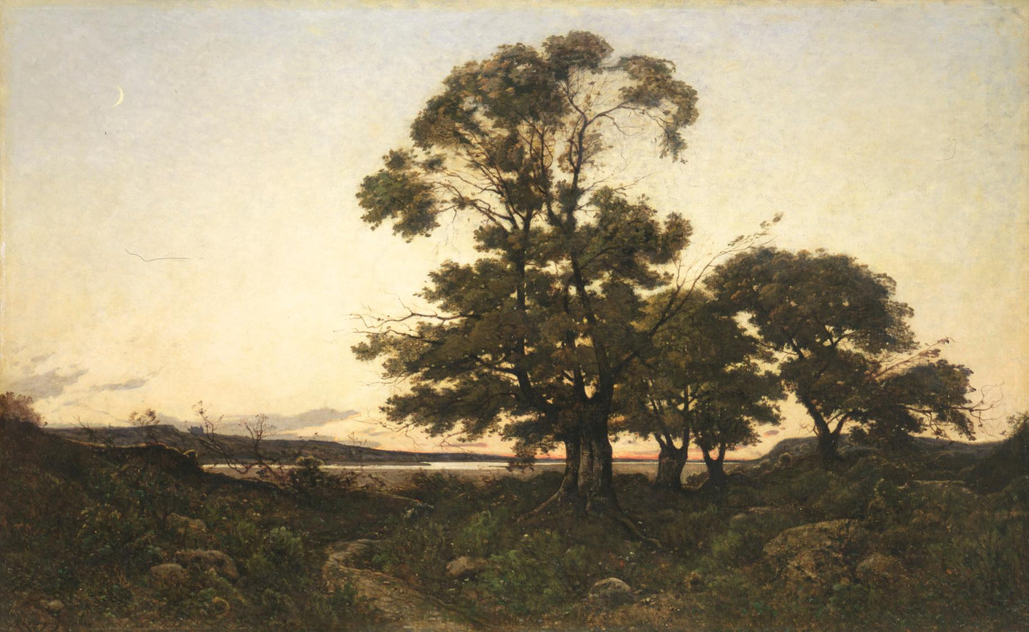 Moonrise on the Loire at Briare, vintage artwork by Henri-Joseph Harpignies, A3 (16x12") Poster Print