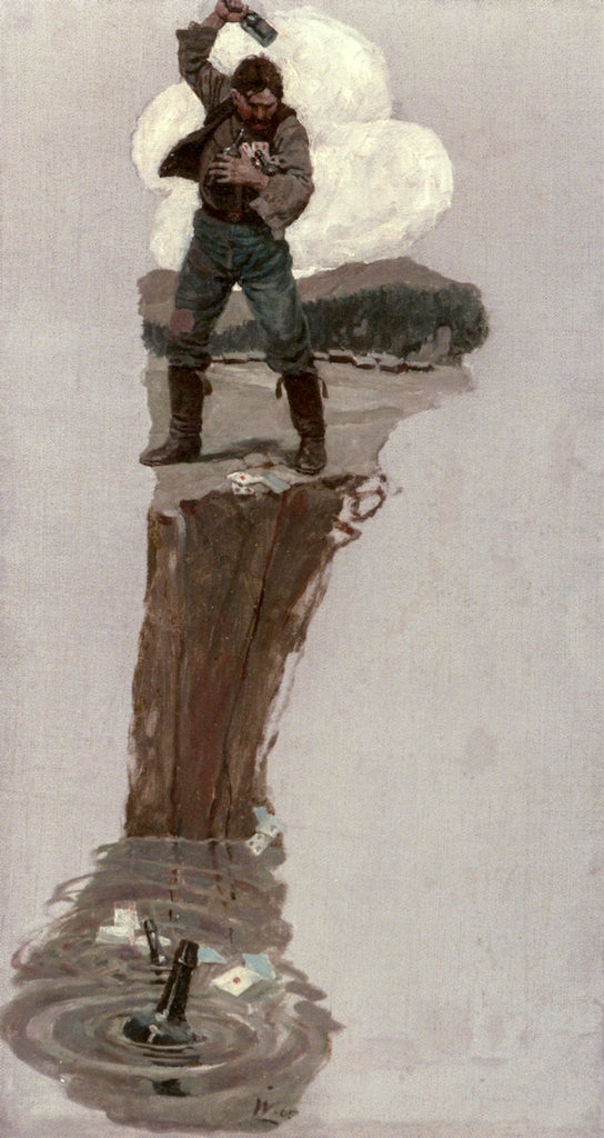 He Even Asked Iff It Would Be All Right to Retain His Pipe and Tobacco, vintage artwork by Newell Convers (N.C.) Wyeth, 12x8" (A4) Poster