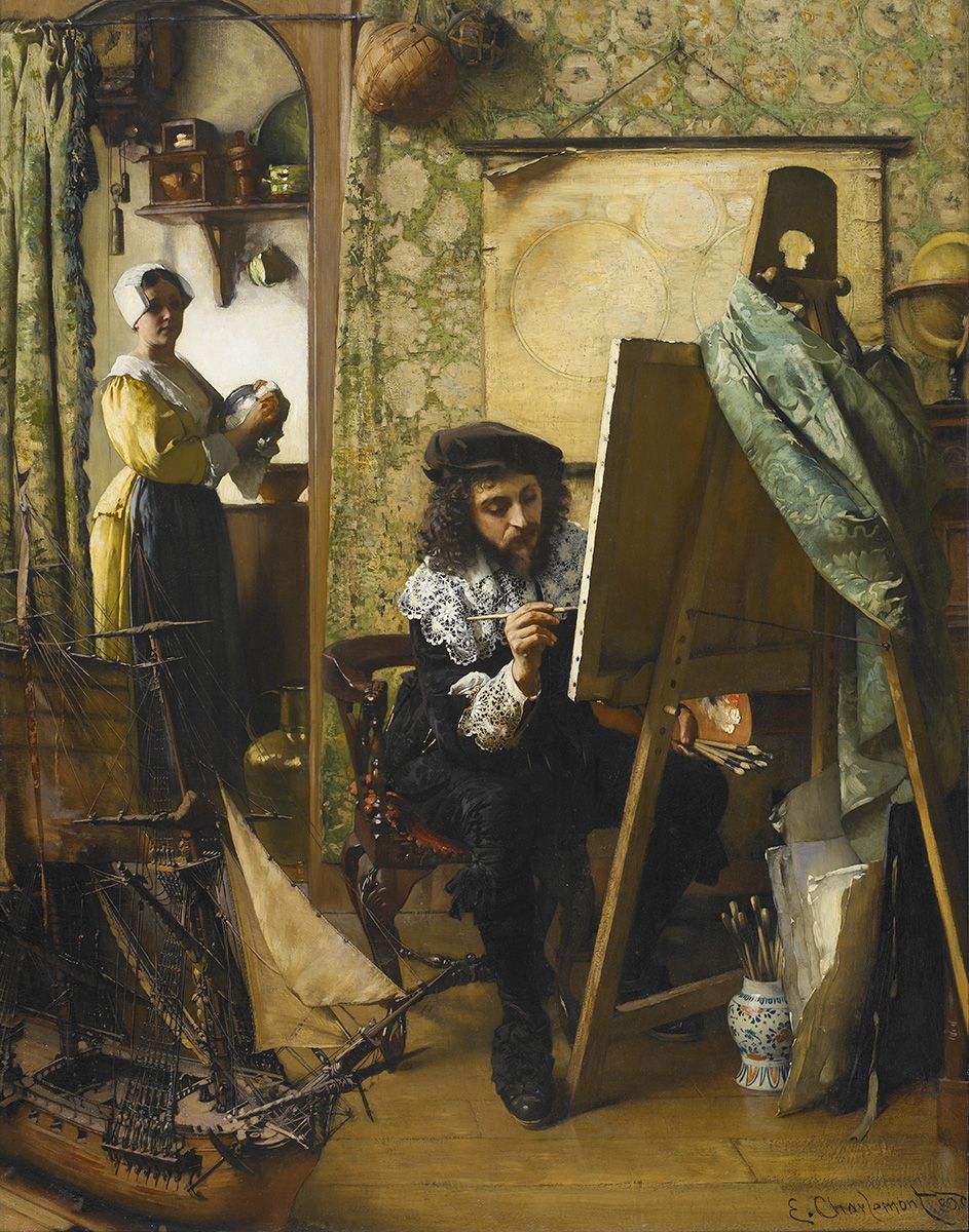 Artist in his Studio, vintage artwork by Eduard Charlemont, 12x8" (A4) Poster