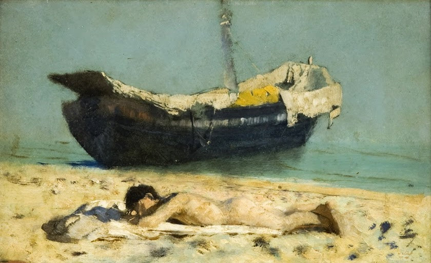 Nude on the Beach, vintage artwork by Francesco Paolo Michetti, 12x8" (A4) Poster