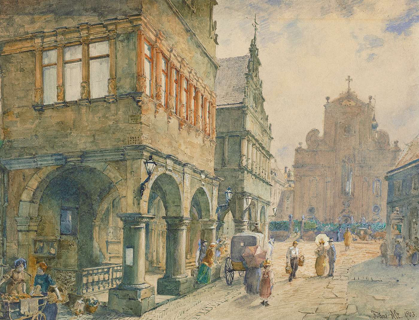 Street View in Medieval City, vintage artwork by Franz von Alt, A3 (16x12") Poster Print