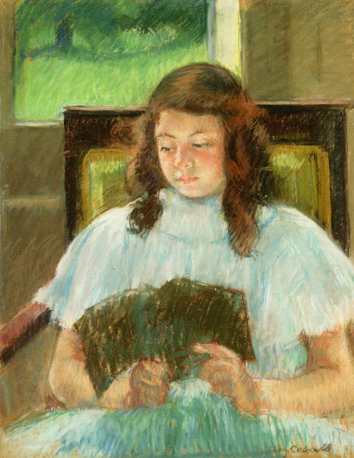 Françoise in a Square-Backed Chair, Reading, vintage artwork by Mary Cassatt, 12x8" (A4) Poster