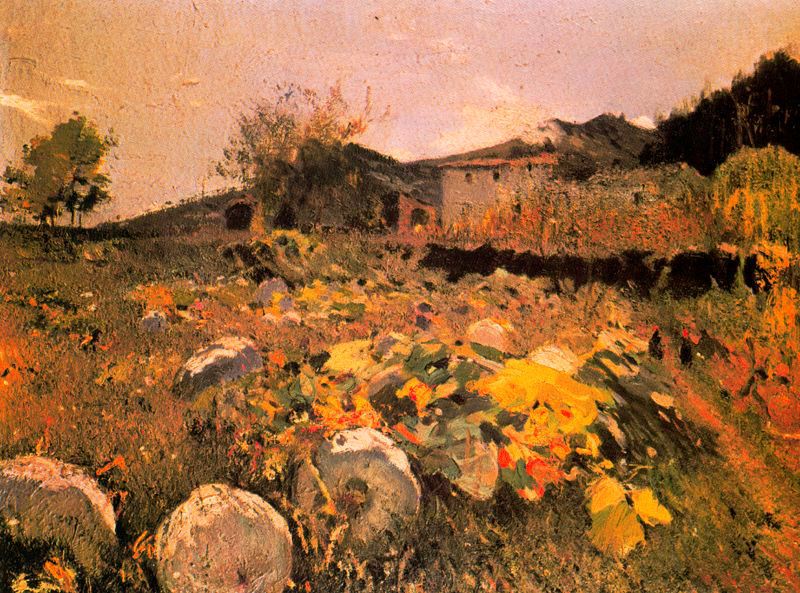 Campo de calabazas, vintage artwork by Joaquin Mir Trinxet, 12x8" (A4) Poster
