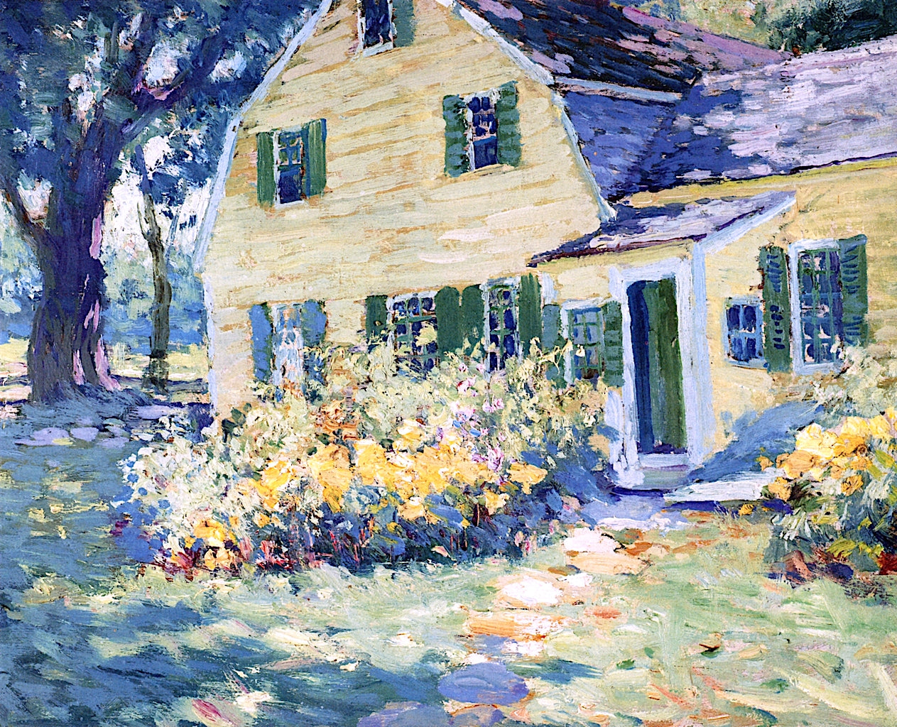 Yellow House with Yellow Flowers by Matilda Browne,A3(16x12")Poster