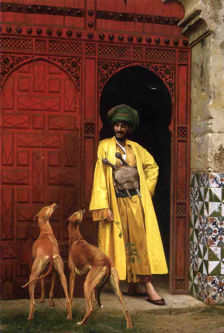 An Arab and His Dogs, vintage artwork by Jean-Leon Gerôme, 12x8" (A4) Poster