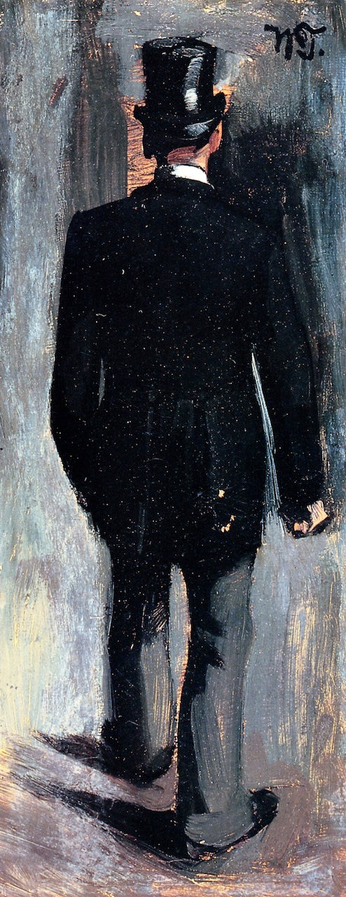 Rear View of a Male Figure with Top Hat, vintage artwork by Wilhelm Trübner, 12x8" (A4) Poster