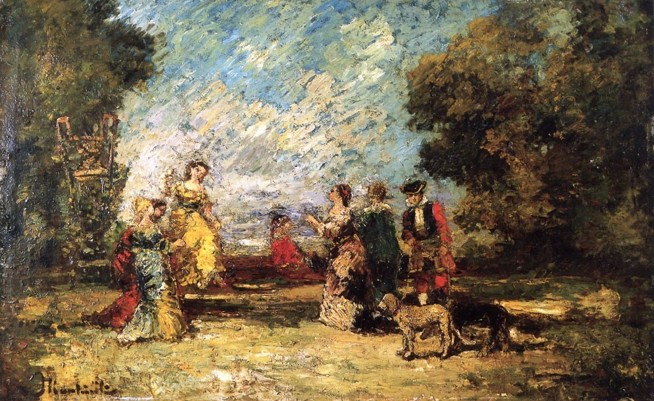 Afternoon Party, vintage artwork by Adolphe-Joseph-Thomas Monticelli, 12x8" (A4) Poster