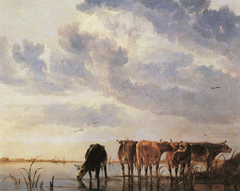 Cows in a River, vintage artwork by Aelbert Cuyp, 12x8" (A4) Poster