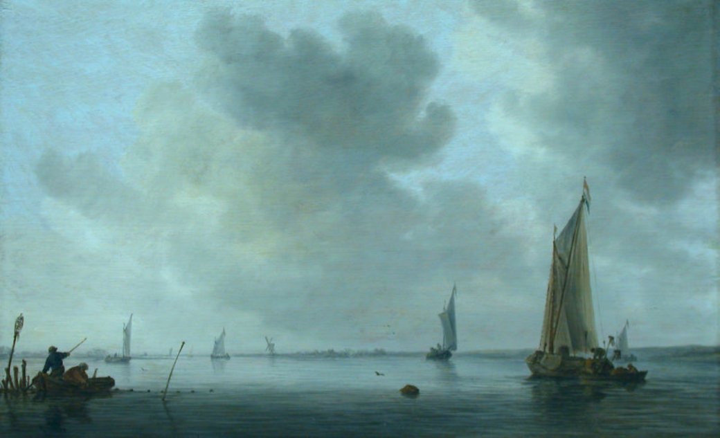 Fishing Boats off an Estuary, vintage artwork by Jan van Goyen, 12x8" (A4) Poster