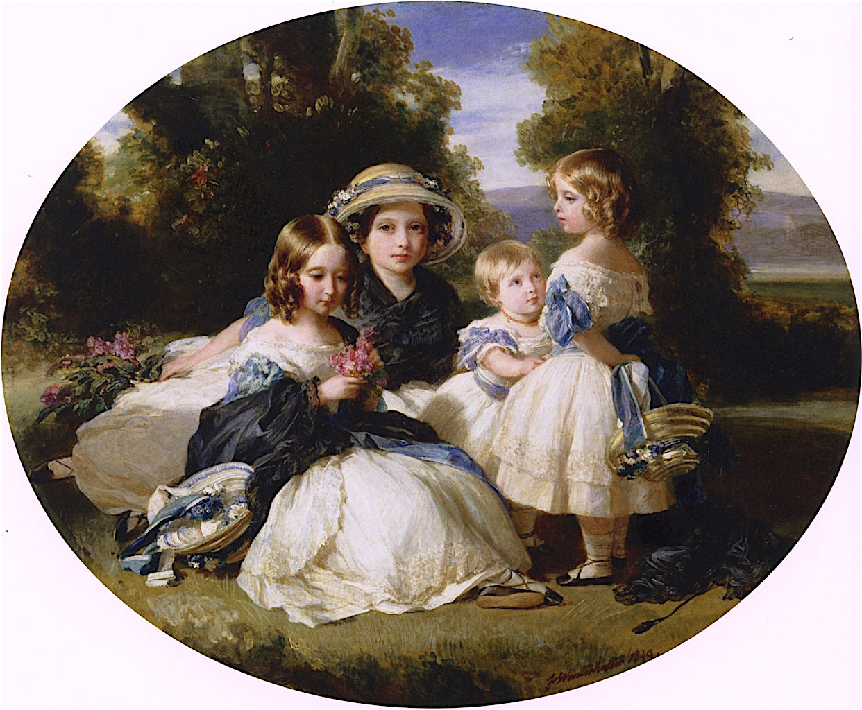 Four Eldest Princesses of Great Britain: Victoria, Princess Royal,Princesses Alice,Helena and Louise, vintage artwork by Franz Xavier Winterhalter, A3 (16x12") Poster Print