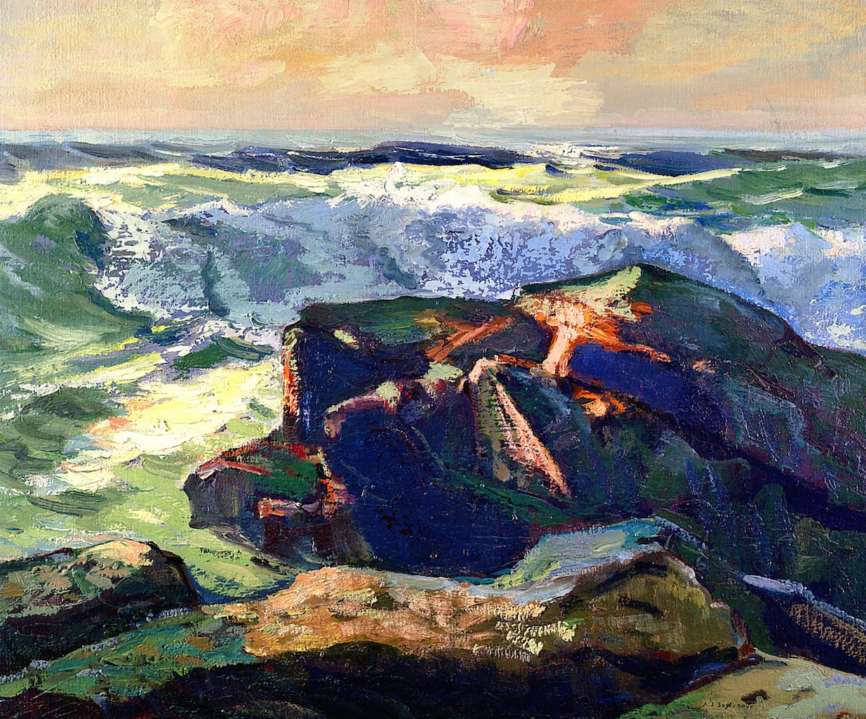 Sunset at Lobster Cove, Monhegan by Abraham J. Bogdanove,16x12(A3) Poster