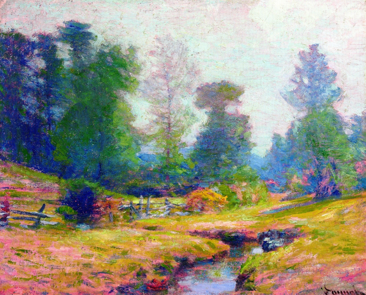 Morning, Pleasant Valley, Lyme, Connecticut, vintage artwork by Robert Vonnoh, 12x8" (A4) Poster