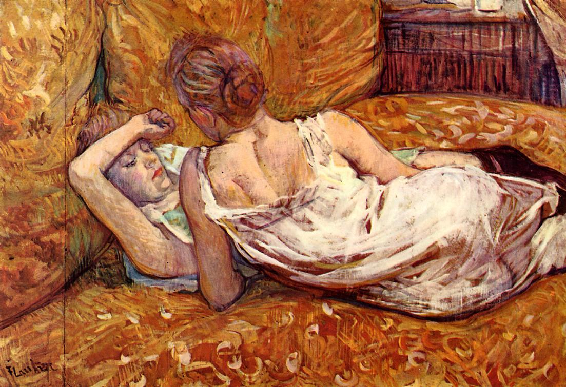 Devotion: the Two Girlfriends, vintage artwork by Henri de Toulouse-Lautrec, 12x8" (A4) Poster