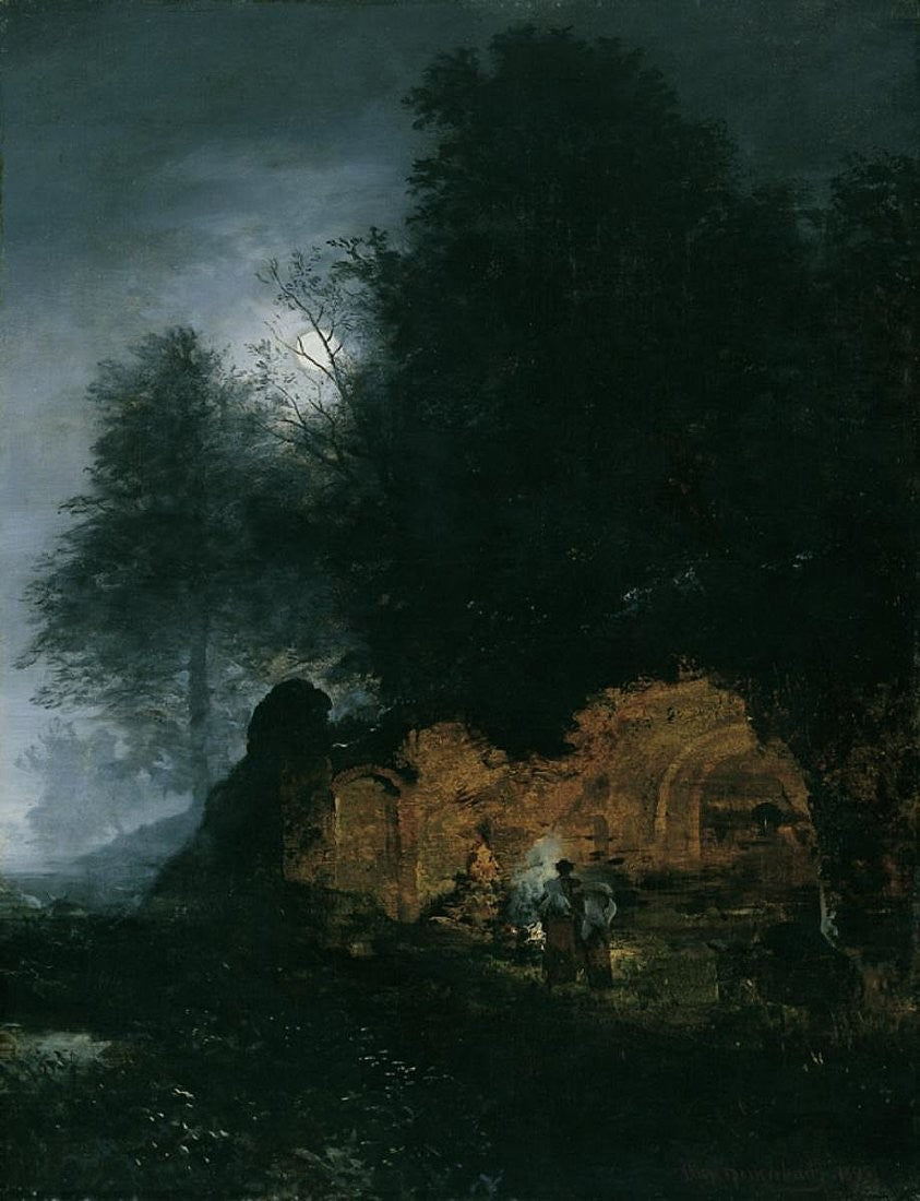 Italian Landscape in the Evening with a Grotto, vintage artwork by Oswald Achenbach, 12x8" (A4) Poster