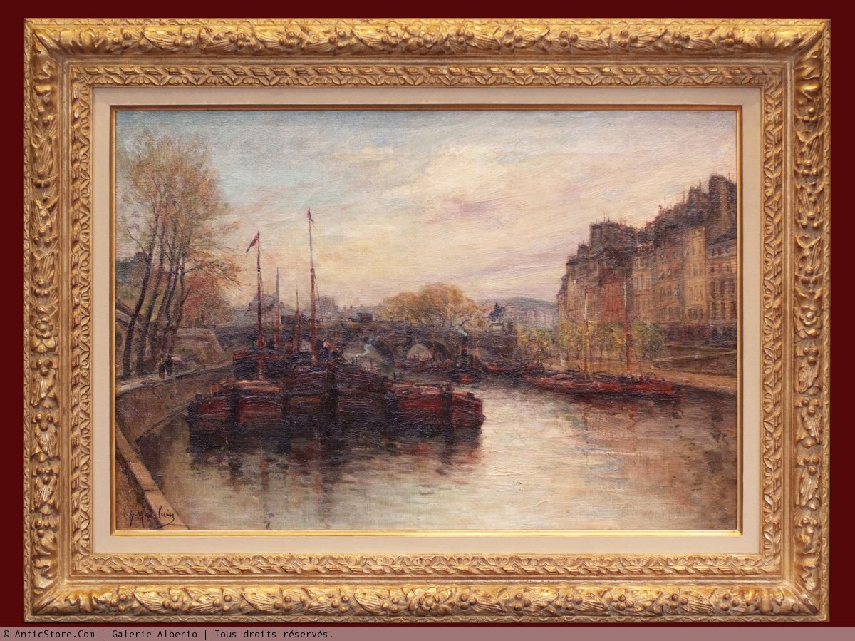 Paris, La Seine with Boats at Pont Neuf by Gustave Madelain,A3(16x12")Poster