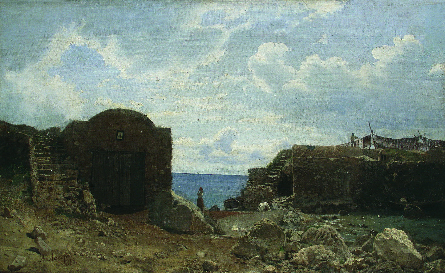Fishermen's Village, vintage artwork by Lev Lagorio, 12x8" (A4) Poster
