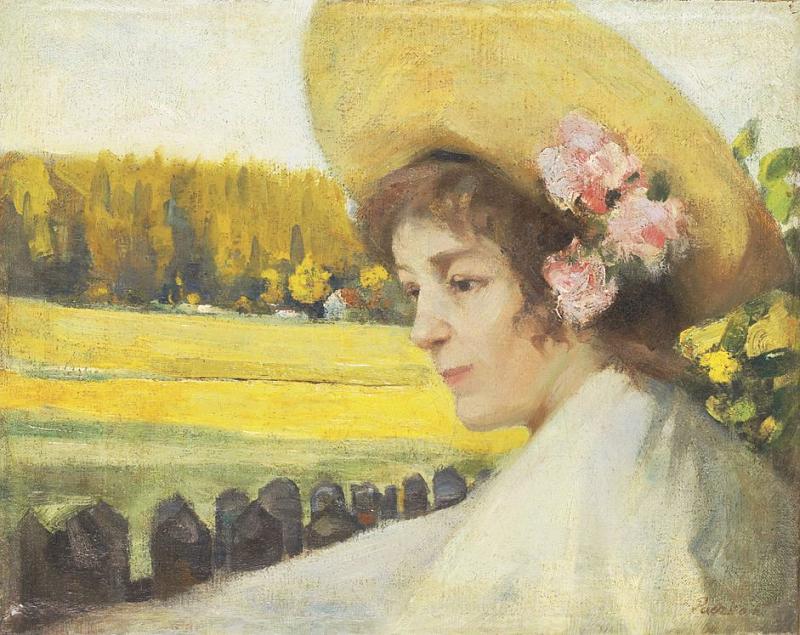 Portrait of a Woman with Hat by Ferencz (Franz) Paczka,A3(16x12")Poster