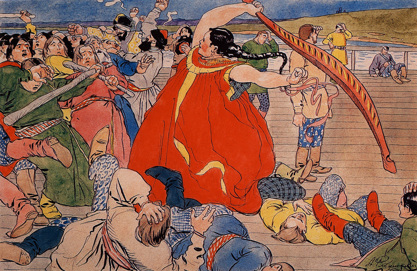 Girl Beating Novgorod Men by Andrei Petrovich Riabushkin,A3(16x12")Poster