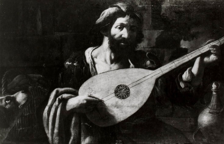 Joueur de colachon, vintage artwork by Guercino, 12x8" (A4) Poster