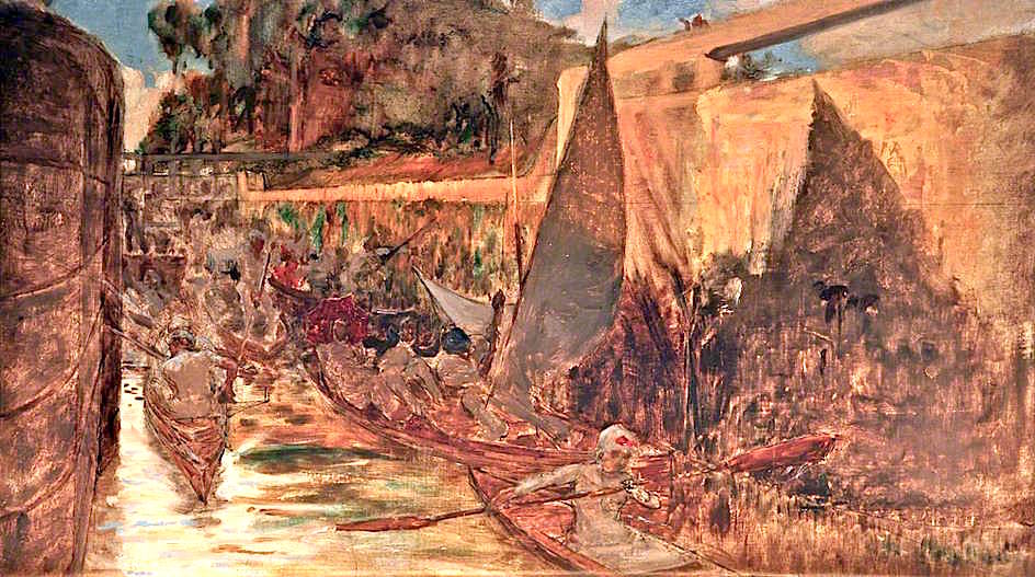Boulter's Lock, Sunday Afternoon (study), vintage artwork by Edward John Gregory, 12x8" (A4) Poster