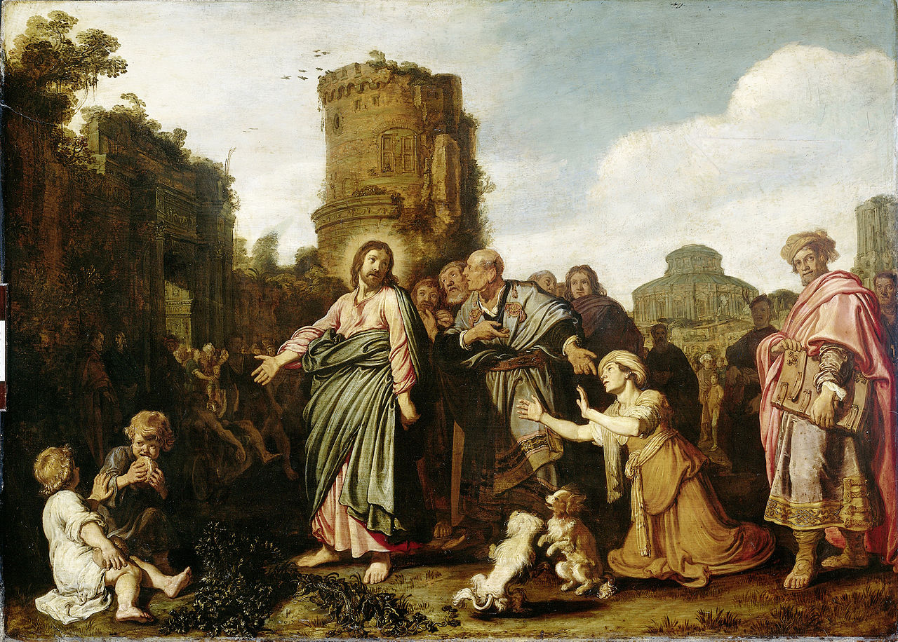 Christ and the Woman from Canaan, vintage artwork by Pieter Lastman, 12x8" (A4) Poster