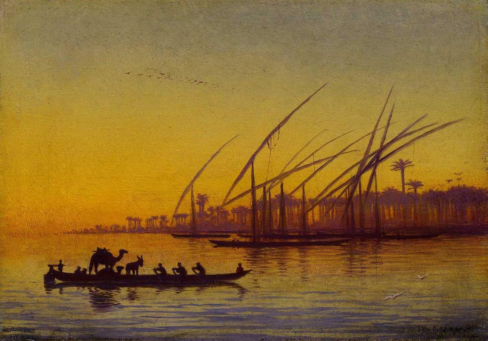 Evening on the Nile, vintage artwork by Charles Theodore Frère, A3 (16x12") Poster Print