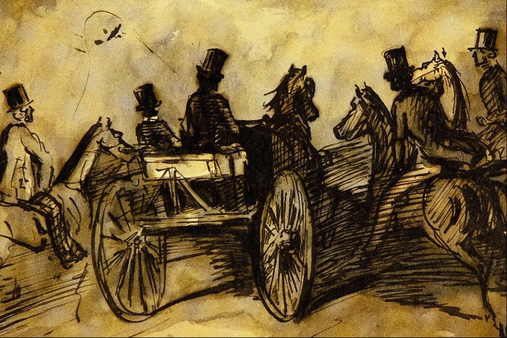 Carriage and Three Gentlemen, vintage artwork by Constantin Guys, A3 (16x12") Poster Print
