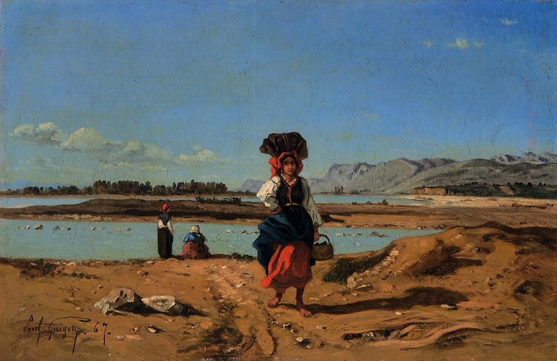 Laundresses by the Durance, vintage artwork by Paul-Camille Guigou, 12x8" (A4) Poster