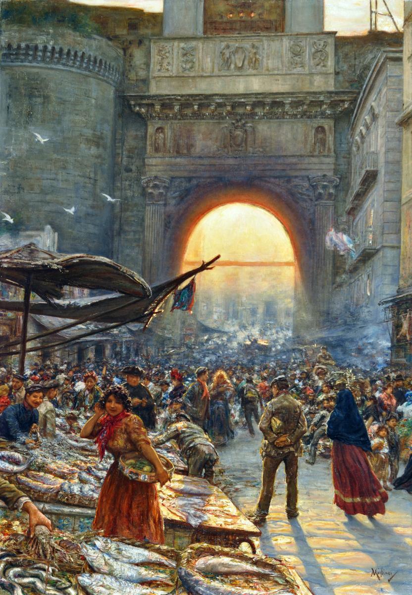 Porta Capuana, vintage artwork by Vincenzo Migliaro, 12x8" (A4) Poster