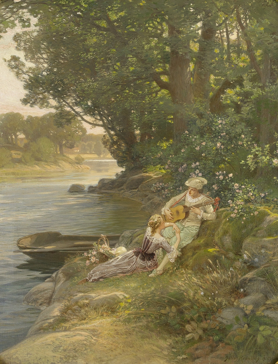 A Couple in a Grönskande Landscape, vintage artwork by Julius Johann Ferdinand Kronberg, 12x8" (A4) Poster