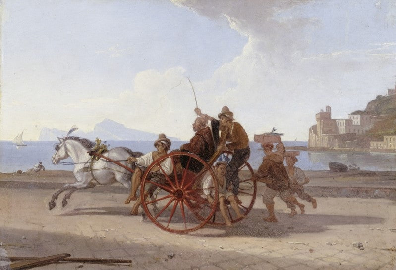 Neapolitan Carriage with Monk, vintage artwork by Franz Ludwig Catel, 12x8" (A4) Poster