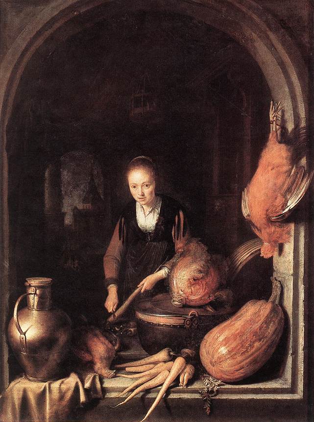 Woman Peeling a Carrot, vintage artwork by Gerrit Dou, 12x8" (A4) Poster