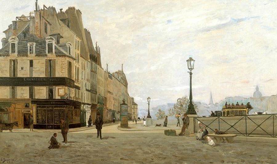 The Pont-Neuf and the Quai des Orfèvres from the Place du Pont-Neuf, vintage artwork by Hippolyte-Camille Delpy, 12x8" (A4) Poster