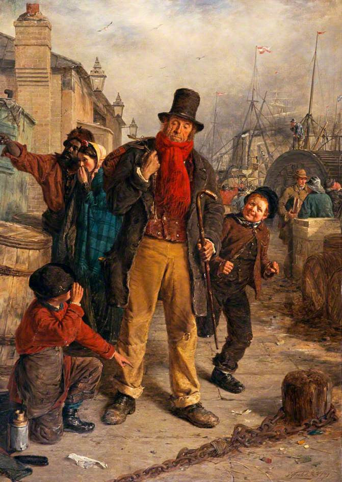 An Irish Emigrant Landing at Liverpool, vintage artwork by Erskine Nicol, 12x8" (A4) Poster