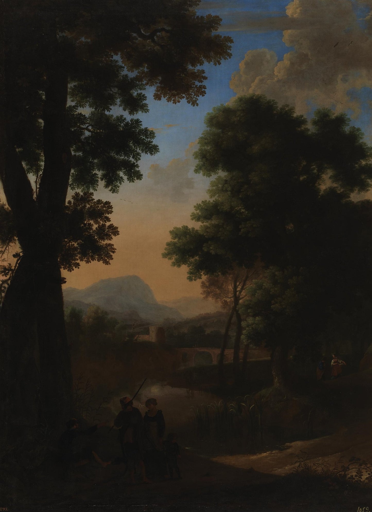 Landscape with Wayfarers, Boy and Dog, vintage artwork by Herman van Swanevelt, 12x8" (A4) Poster