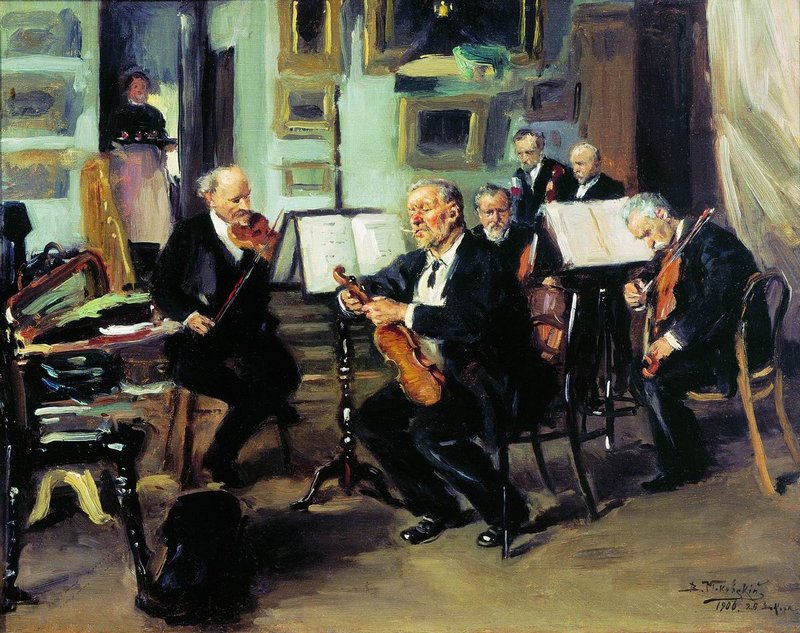 Musical Soiree, vintage artwork by Vladimir Yegorovich Makovsky, 12x8" (A4) Poster