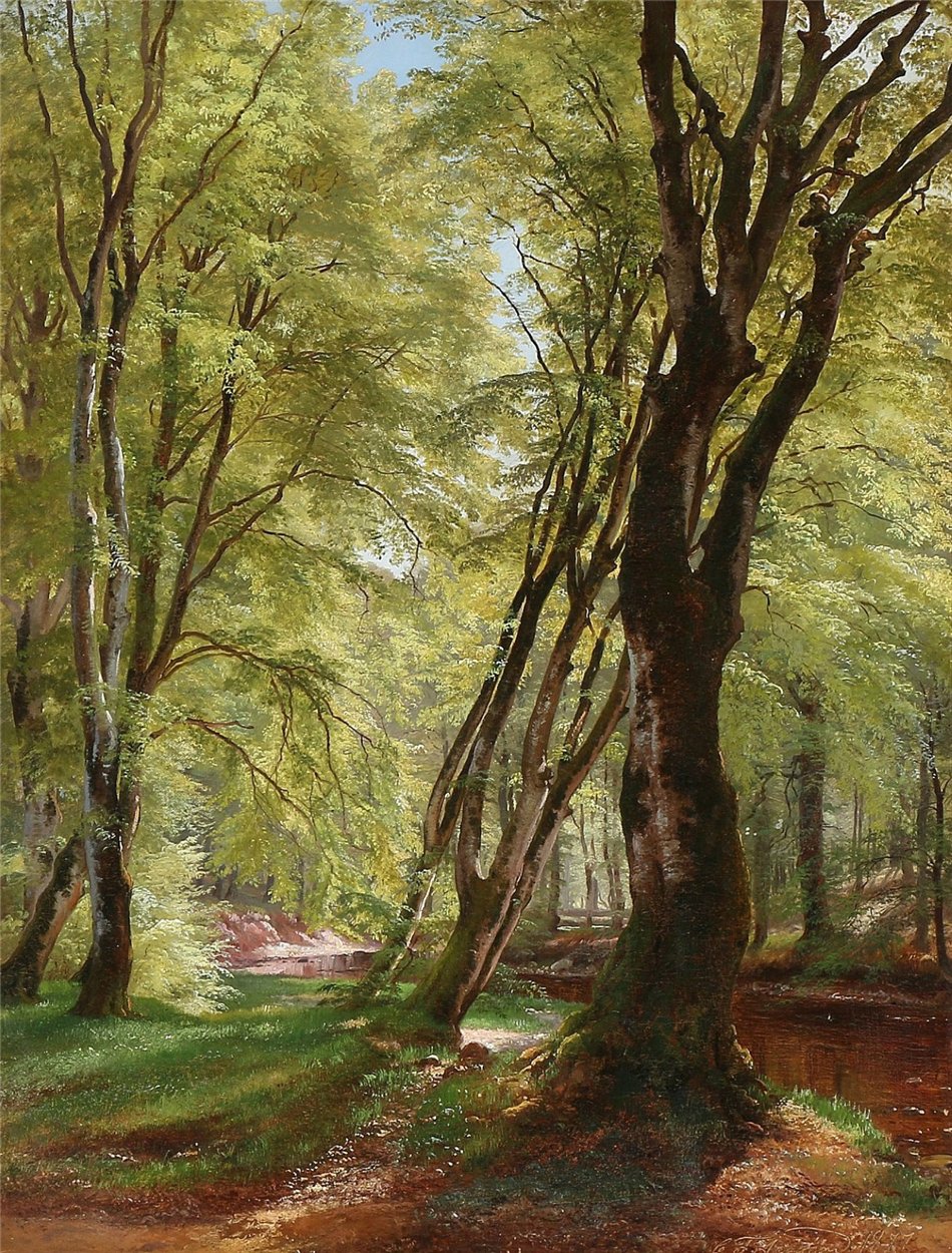 Spring day in the woods, vintage artwork by Carl Frederik Aagaard, 12x8" (A4) Poster