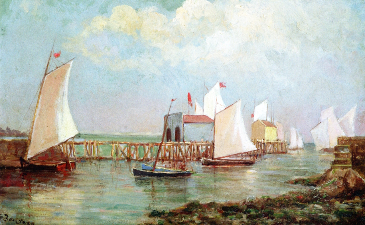 Sailboats in Matanzas Bay, vintage artwork by Felix de Crano, 12x8" (A4) Poster