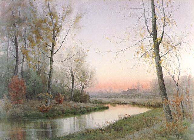 Evening Along the River, vintage artwork by Henry Farrer, 12x8" (A4) Poster