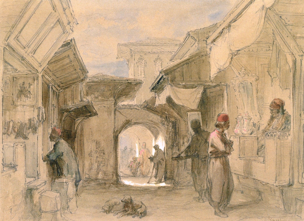 A Bazaar in Constantinople, vintage artwork by Count Amadeo Preziosi, A3 (16x12") Poster Print