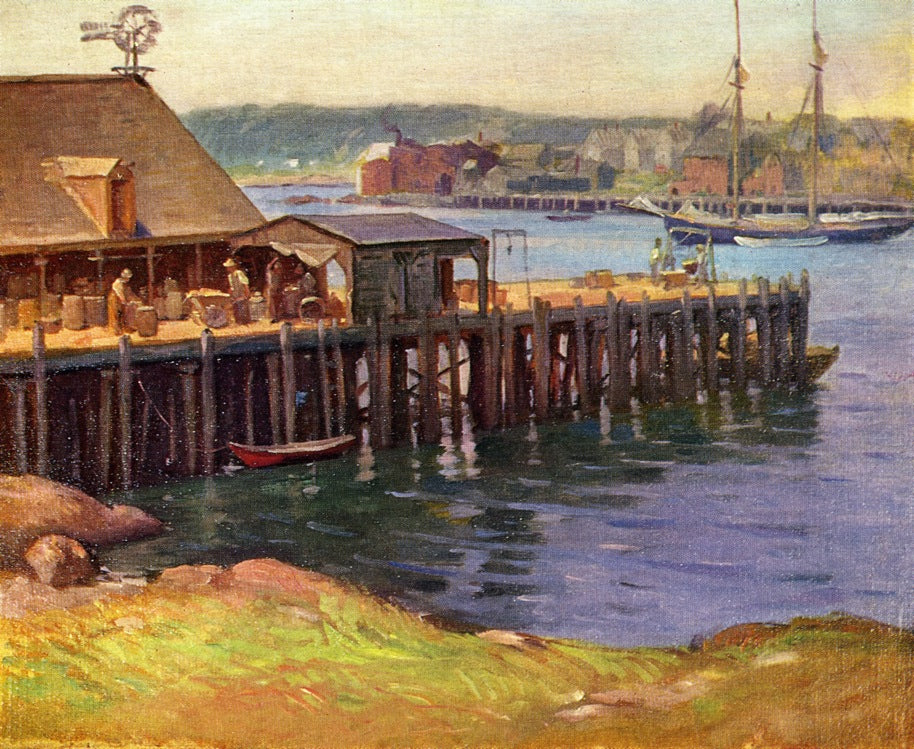 Dock Workers, Gloucester, vintage artwork by Frank Duveneck, 12x8" (A4) Poster