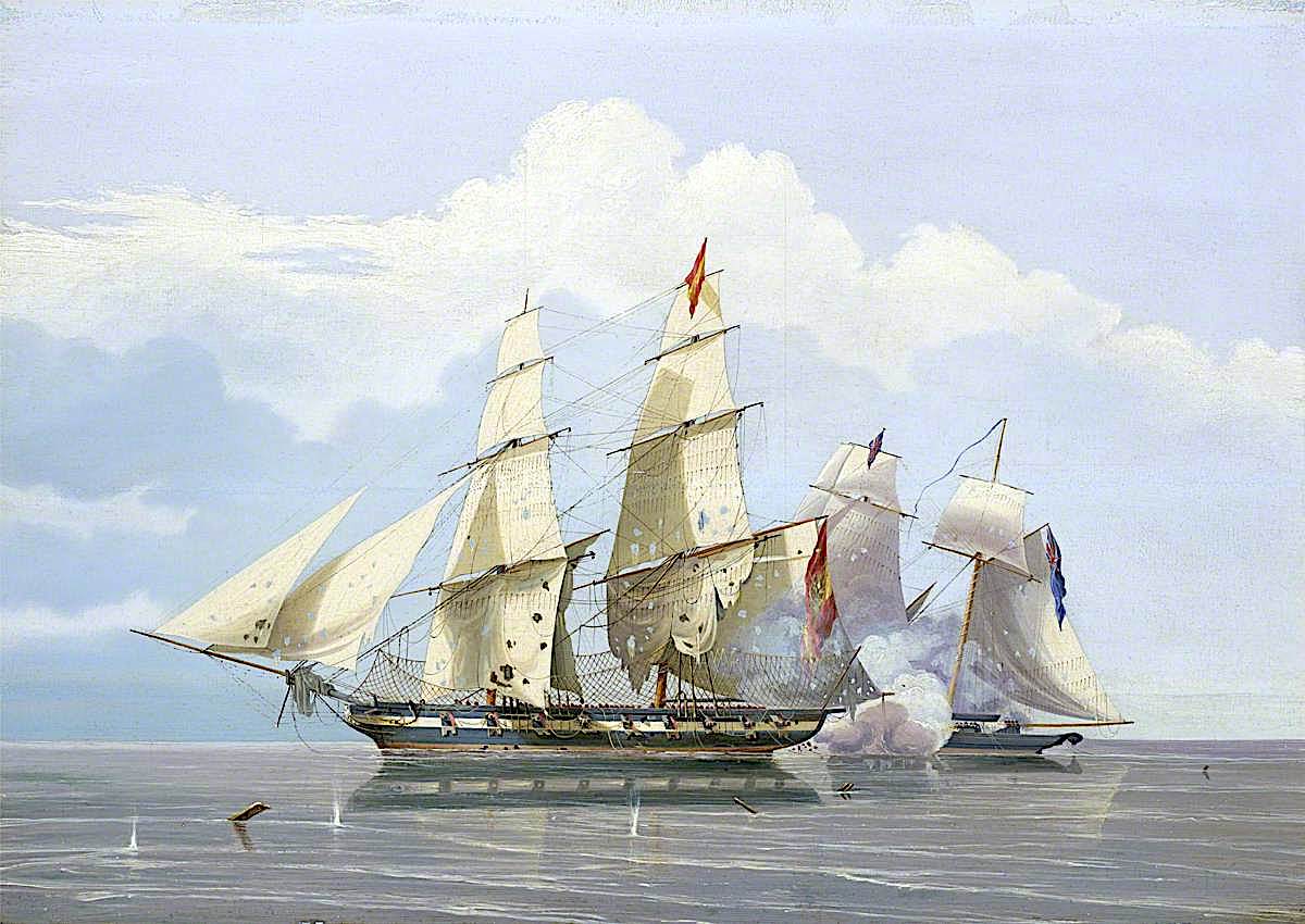 The Capture of the Slaver 'Formidable' by HMS 'Buzzard', 17 December 1834, vintage artwork by William John Huggins, 12x8" (A4) Poster