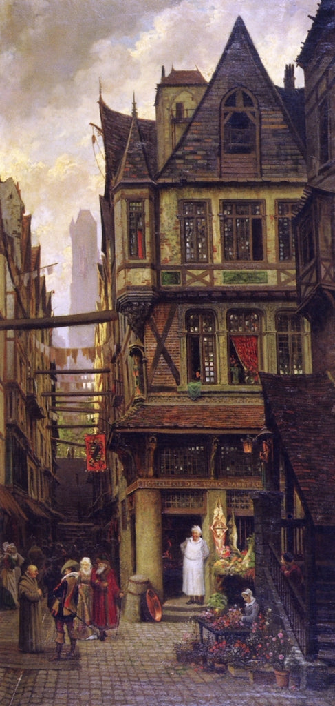 Hostellerie de Trois Barbeaus, vintage artwork by Jules Tavernier, 12x8" (A4) Poster