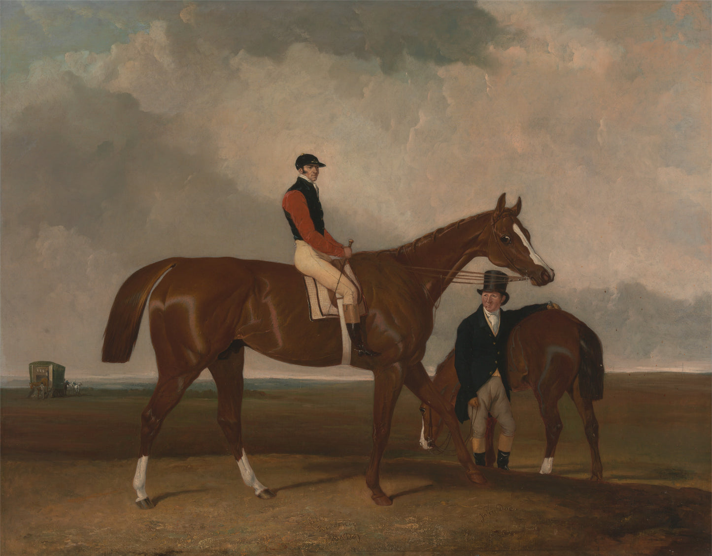 'Elis' at Doncaster, Ridden by John Day, with his Van in the Background, vintage artwork by Abraham Cooper, 12x8" (A4) Poster
