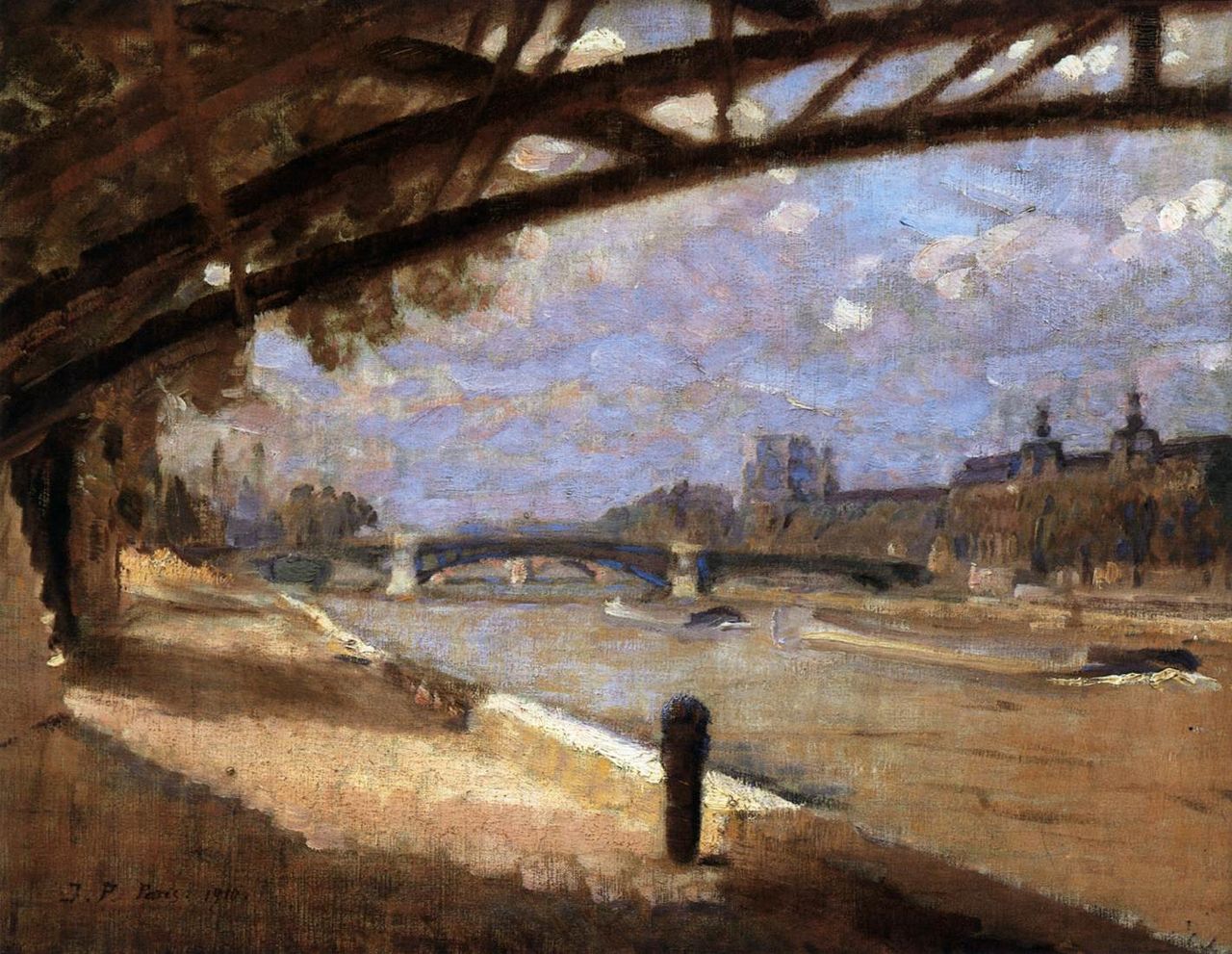 Under the Pont des Arts, vintage artwork by Julius Paulsen, 12x8" (A4) Poster